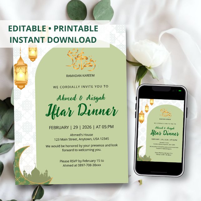Invitation Arc en terre cuite verte élégant pour Iftar de Ram (Créateur téléchargé)