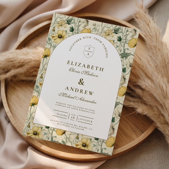Invitation Arc Épuré de Fleurs Sauvages pour un Mariage Minim (Créateur téléchargé)