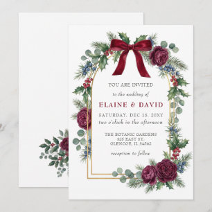 Invitation Arc floral à ruban rouge pour mariage d'hiver de N