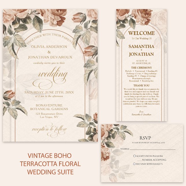 Invitation Arc Floral de verdure en Terracotta Rustique  | (Créateur téléchargé)