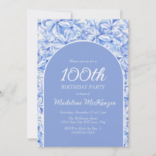 Invitation Arc floral élégant bleu poussiéreux pour 100e anni