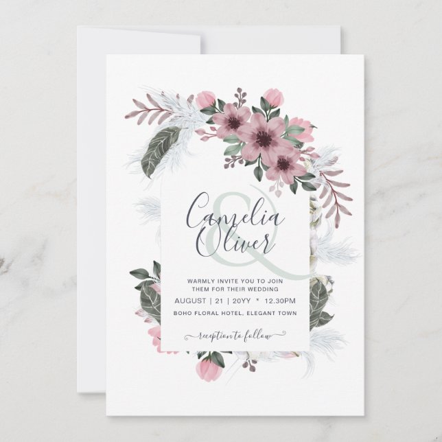 Invitation Arc Floral Élégant de Mariage avec Esperluette de  (Devant)