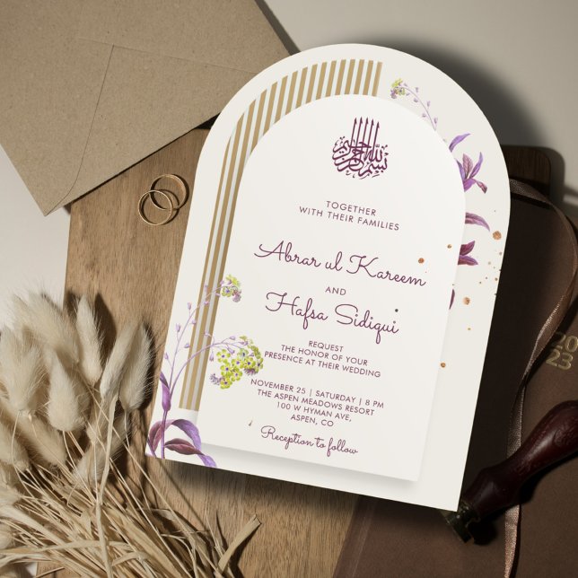 Invitation Arc floral élégant Mariage islamique Monogramme (Créateur téléchargé)