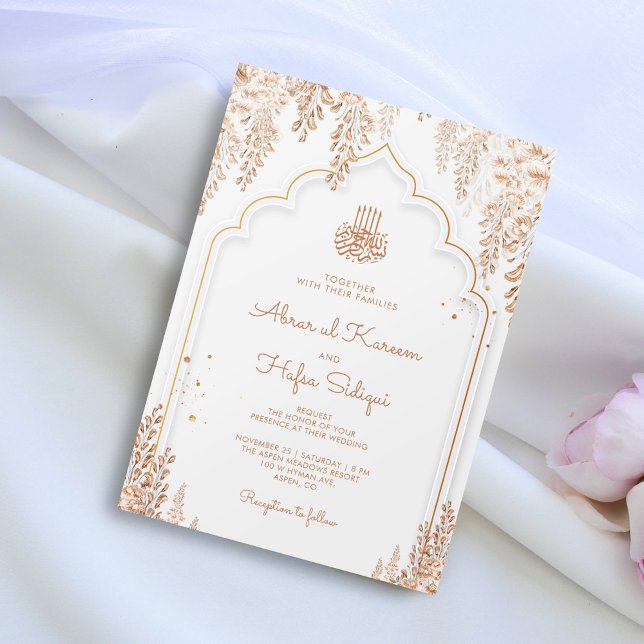 Invitation Arc floral élégant Mariage islamique Monogramme (Créateur téléchargé)
