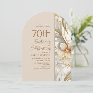 Invitation Arc floral élégant marron aquarelle pour 70e anniv