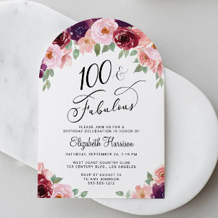 Invitation Arc floral élégant pour une fête de 100e anniversa