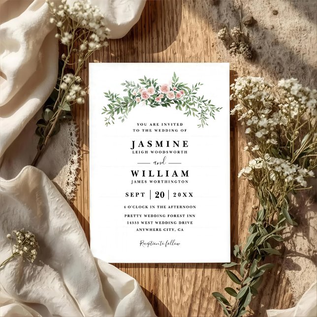 Invitation Arc Floral Élégant Rustique Moderne Code QR Mariag (Créateur téléchargé)