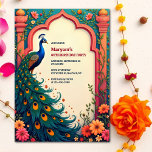 Invitation Arc floral indien élégant Peacock 60e anniversaire<br><div class="desc">Célébrez un jalon important avec cette Invitation de l'Indian Peacock 60th Birthday, avec un paon bleu étonnant perché dans un cadre arché traditionnel, entouré de fleurs vibrantes et de vignes complexes. Parfait pour les célébrations de Shashtioporthi, le 60e anniversaire sacré de l'Inde, ou tout rassemblement d'anniversaire élégant et culturellement riche....</div>