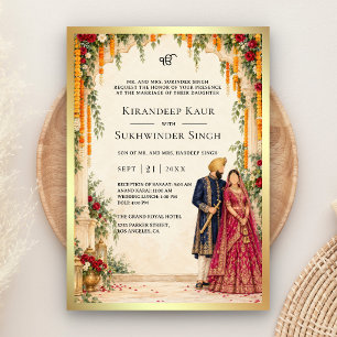 Invitation Arc floral mariage Sikh Magenta Navy Marigold