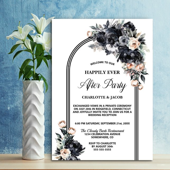 Invitation Arc Floral Noir Mariage après la fête (Créateur téléchargé)
