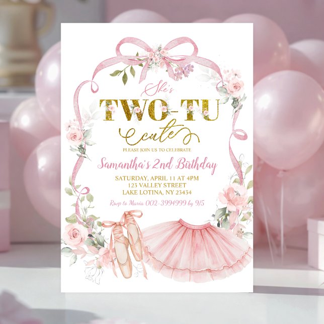 Invitation Arc floral rose Coquette Tutu de ballet 2e anniver (Créateur téléchargé)
