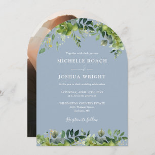 Invitation Arc floral vert Dusty Blue Photo Mariage