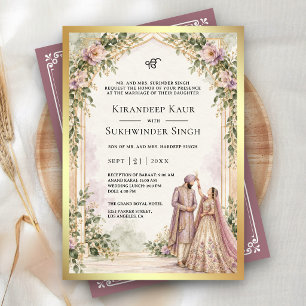 Invitation Arc floral violet lavande mariage sikh