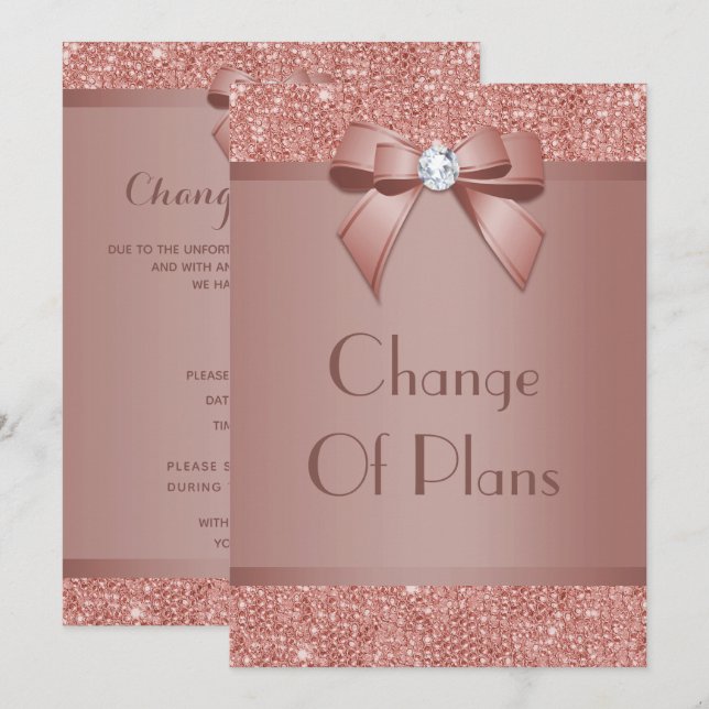 Invitation Arc Glitzy en Or Rose & Changement de Plans de Gem (Devant / Derrière)