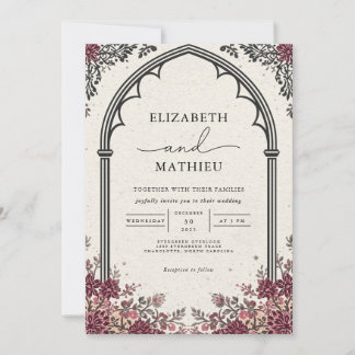 Invitation Arc gothique Bourgogne Mariage floral