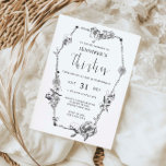 Invitation Arc gothique tiré à la main 40e fête d'anniversair<br><div class="desc">Conçu pour se coordonner avec notre collection de fleurs à main gothique, cette invitation de fête de 40e anniversaire présente des fleurs et des crânes à main unique en forme d'arc. Convient pour moody, sombre gothique thème mariage. Pour une personnalisation plus avancée de cette conception, par exemple la modification de...</div>