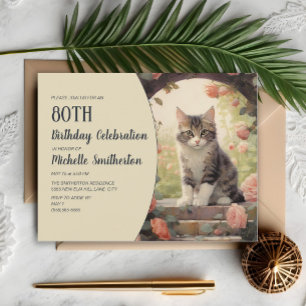 Invitation Arc gris blanc Kitten 80e anniversaire