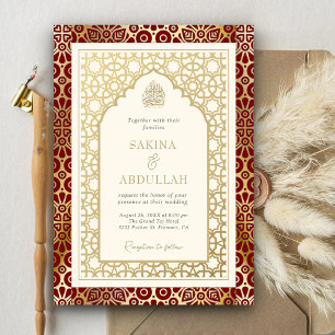 Invitation Arc islamique rouge et ivoire Mariage musulman