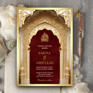 Invitation Arc islamique royal Maroon or Mariage musulman