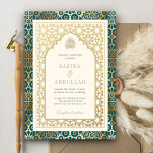 Invitation Arc islamique sarcelle et ivoire pour mariage musu