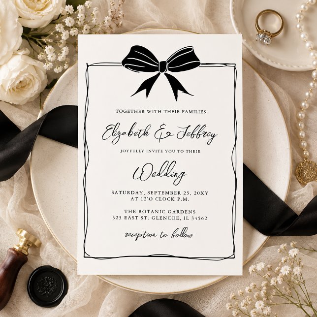 Invitation Arc Main Dessinée Coquette Mariage Moderne Chic (Handdrawn Bow Coquette Modern Chic Wedding Invitation)