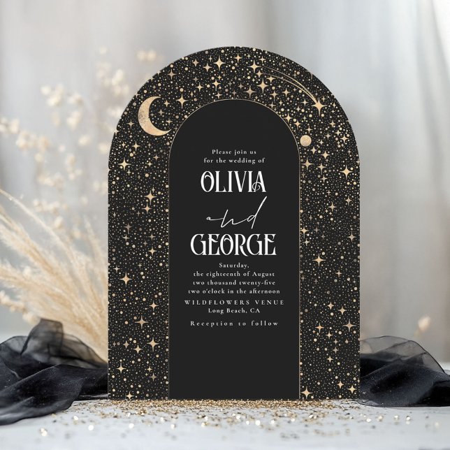 Invitation Arc Mariage céleste moderne en or noir (Arch Invitation for Celestial Wedding)