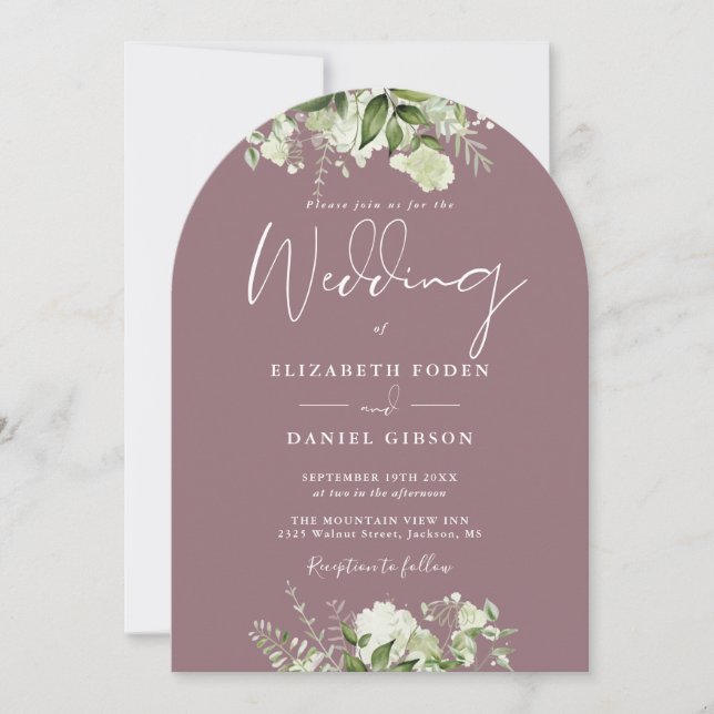 Invitation Arc Mariage Chic Mauve Green Floral QR Code (Devant)