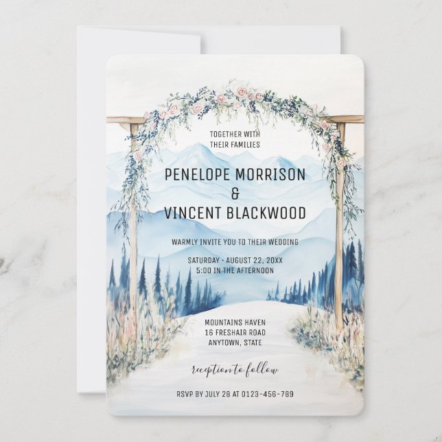 Invitation Arc Mariage dans les montagnes 2 aquarelle (Devant)