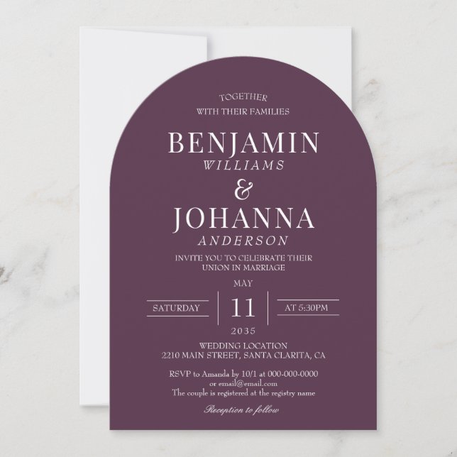 Invitation Arc Mariage de couleur bordeaux classique (Devant)