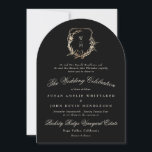 Invitation Arc Mariage de couronne d'or de monogramme noir<br><div class="desc">*Pas réel - Ce design fait partie d'une suite et d'une collection uniques - *La couleur du texte et du papier est personnalisable Célébrez votre journée spéciale avec une crête monographique personnalisée qui rend vos détails mariages uniques. Ce design élégant allie éléments botaniques romantiques et lettrage monogramme traditionnel à une...</div>