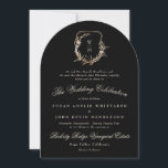 Invitation Arc Mariage de couronne d'or de monogramme noir<br><div class="desc">*Pas réel - Ce design fait partie d'une suite et d'une collection uniques - *La couleur du texte et du papier est personnalisable Célébrez votre journée spéciale avec une crête monographique personnalisée qui rend vos détails mariages uniques. Ce design élégant allie éléments botaniques romantiques et lettrage monogramme traditionnel à une...</div>