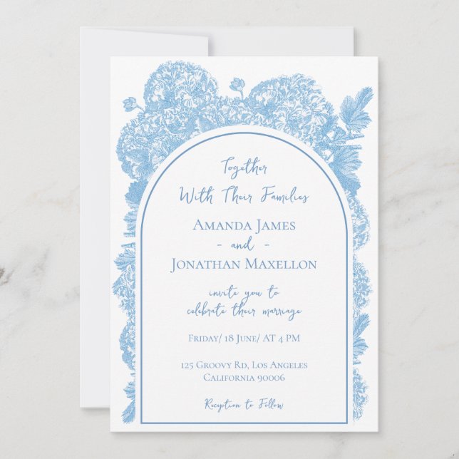 Invitation Arc Mariage Fleur Bleu Délicat (Devant)