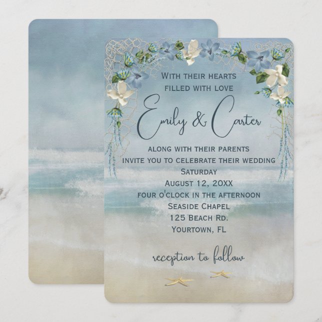 Invitation Arc Mariage floral avec filet nautique (Devant / Derrière)