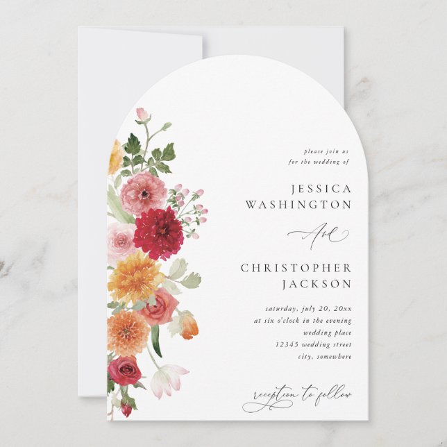 Invitation Arc Mariage Floral multicolore été (Devant)