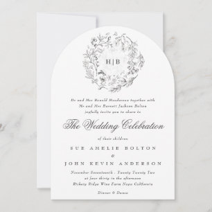 Invitation Arc Mariage Monogramme classique de fleurs botaniq