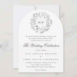 Invitation Arc Mariage Monogramme classique de fleurs botaniq