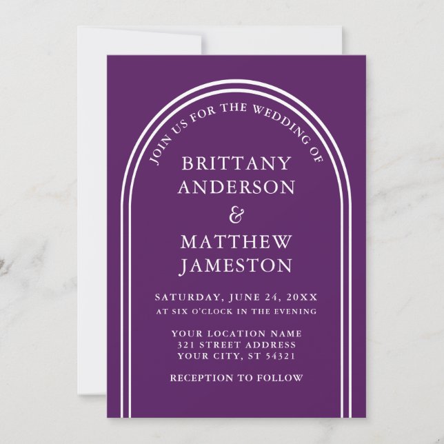 Invitation Arc Mariage violet moderne et élégant (Devant)