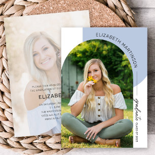 Invitation Arc minimal moderne 2 Photo Bleu Graduation