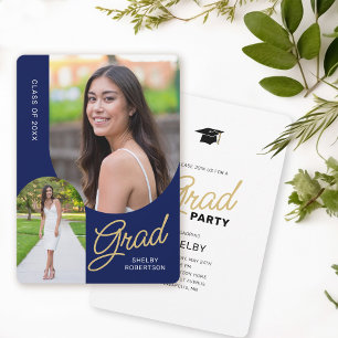 Invitation Arc moderne 2 Photo Grad Party Blue