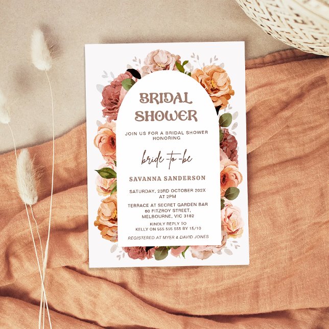 Invitation Arc Moderne Automne Floral Douche nuptiale Invitat (Modern Floral Bridal Shower Invitation, Fall Floral Bridal Shower Invite, Arch, Terracotta, Boho)