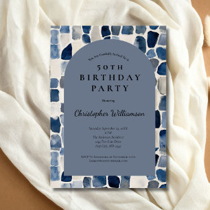 Invitation Arc moderne bleu beige hommes 50e anniversaire