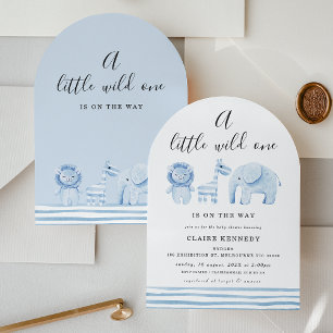 Invitation Arc moderne bleu Safari Wild Un Baby shower