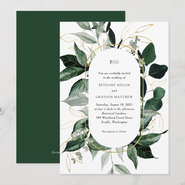 Invitation Arc moderne botanique Verdure jardin mariage (Devant / Derrière)