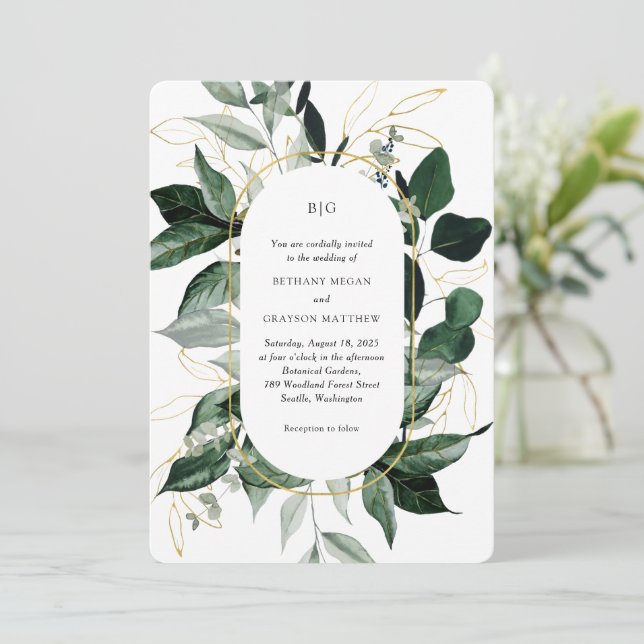 Invitation Arc moderne botanique Vert jardin mariage Invi (Debout devant)