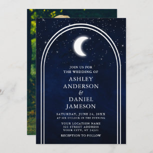 Invitation Arc moderne Céleste Lune Étoiles Photo Mariage