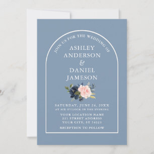Invitation Arc moderne élégant Dusty bleu rose Mariage floral
