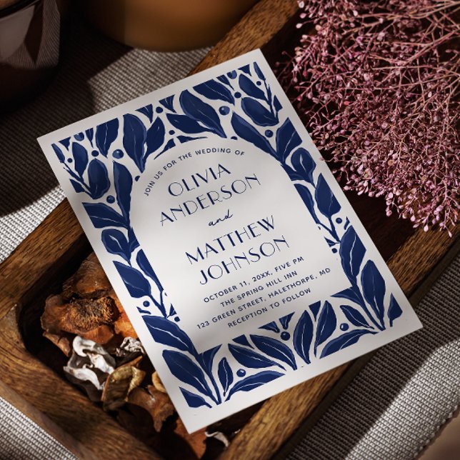 Invitation Arc moderne élégant. Mariage floral bleu marine (Créateur téléchargé)