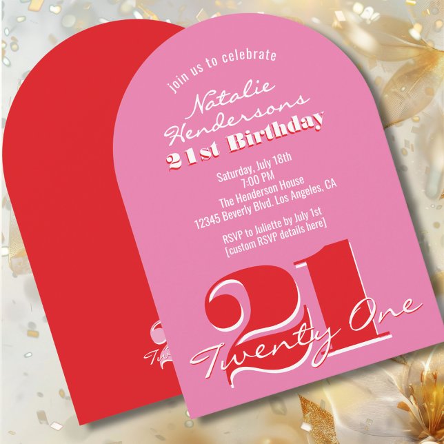 Invitation Arc moderne élégant rose rouge pour les 21 ans (Créateur téléchargé)