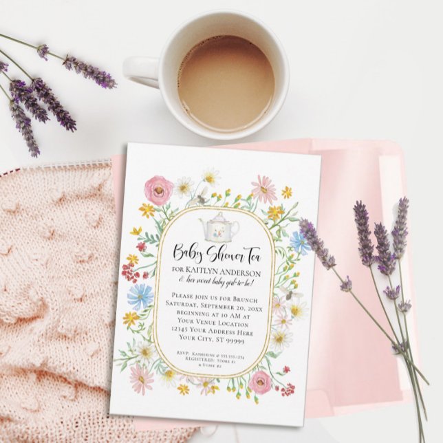 Invitation Arc moderne Fleur sauvage Floral Bees Tea Party Gi (Créateur téléchargé)