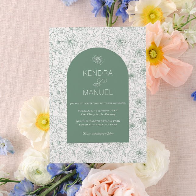 Invitation Arc moderne Floral Toile Sage Vert Mariage (Créateur téléchargé)